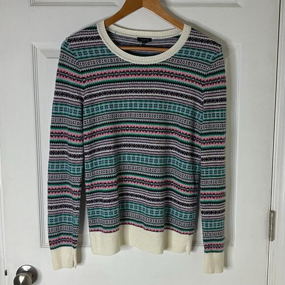 Talbots Women's Small Sweater Pullover Wool Blend Fair Isle Knit Crewneck Stripe - Picture 1 of 5